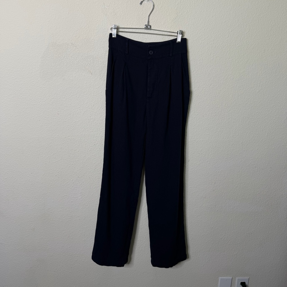 LACAUSA Echo Trousers Pleated Cotton‎ Navy Blue Wide Leg Women’s Size XS - Picture 2 of 7